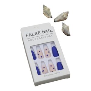 Blue and Nude Hearts False Nail Set 24 Pieces